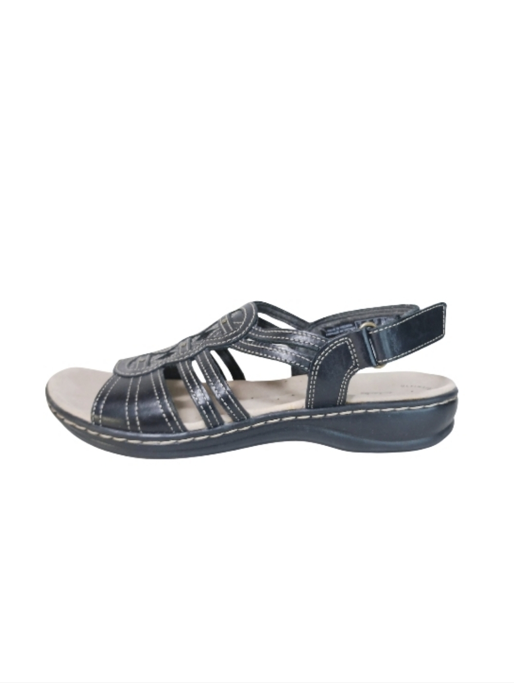 Clarks Sandals Women's 6.5 Black Faux Leather Strappy Casual Comfort Shoes